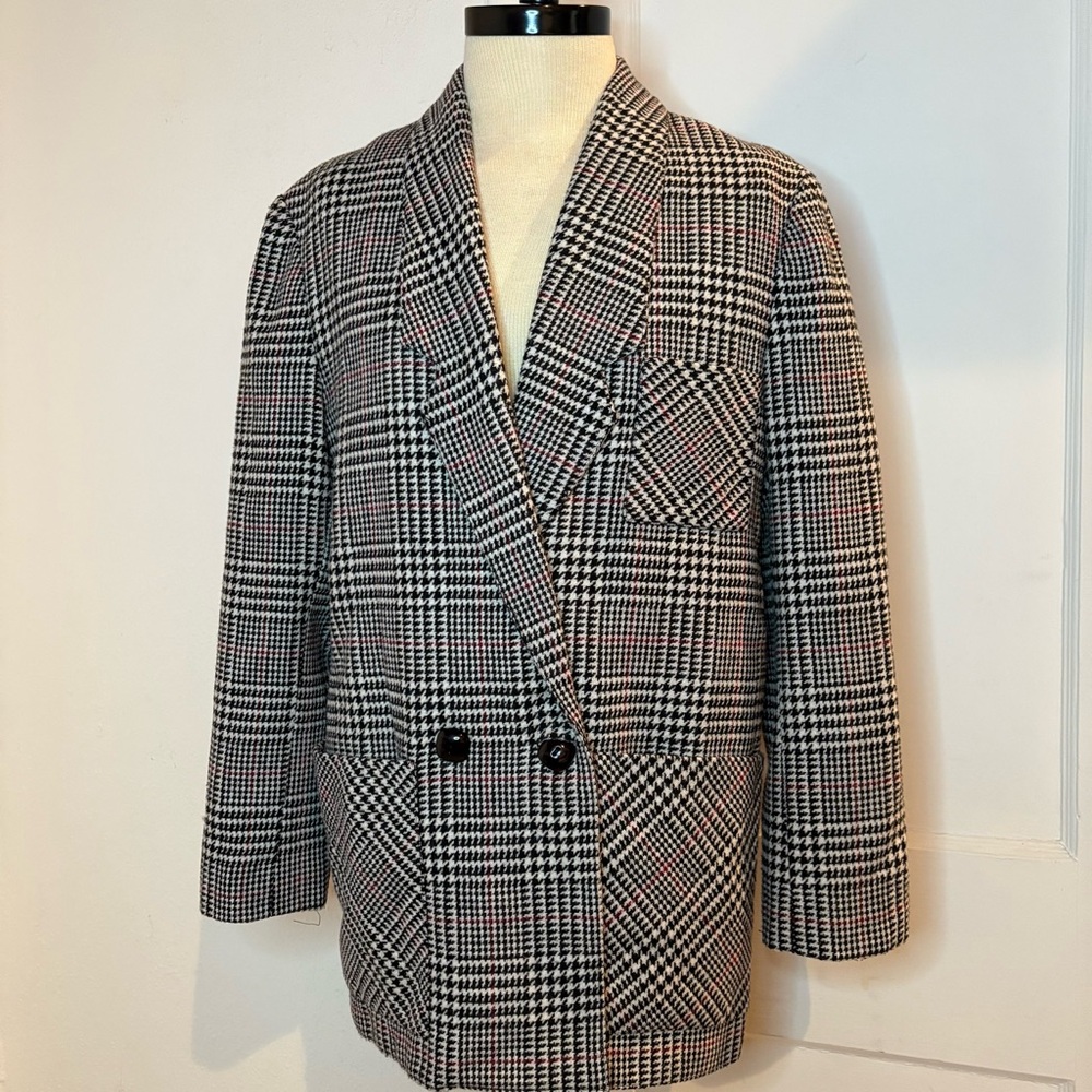 Vintage 80s Steven Michaels houndstooth double breasted wool blend blazer
